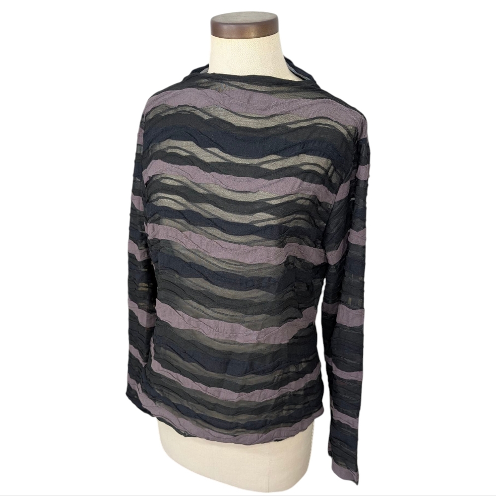 Disturbia Black and Purple Sheer Striped Blouse
